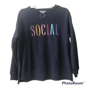 Wildfox Statement Sweatshirt Navy Social Embroidered Small